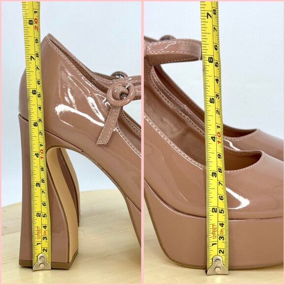 Nine West Nude Kares Patent Leather Platform Mary Jane Heels Retro Size 7.5 NEW! - Picture 9 of 15